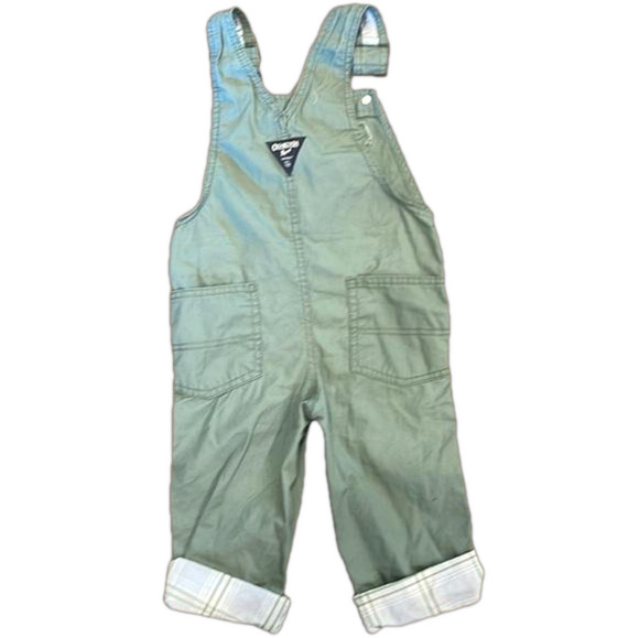 Osh Kosh light olive green  rolled cuffed overalls 3T with pockets front & back - Picture 2 of 7